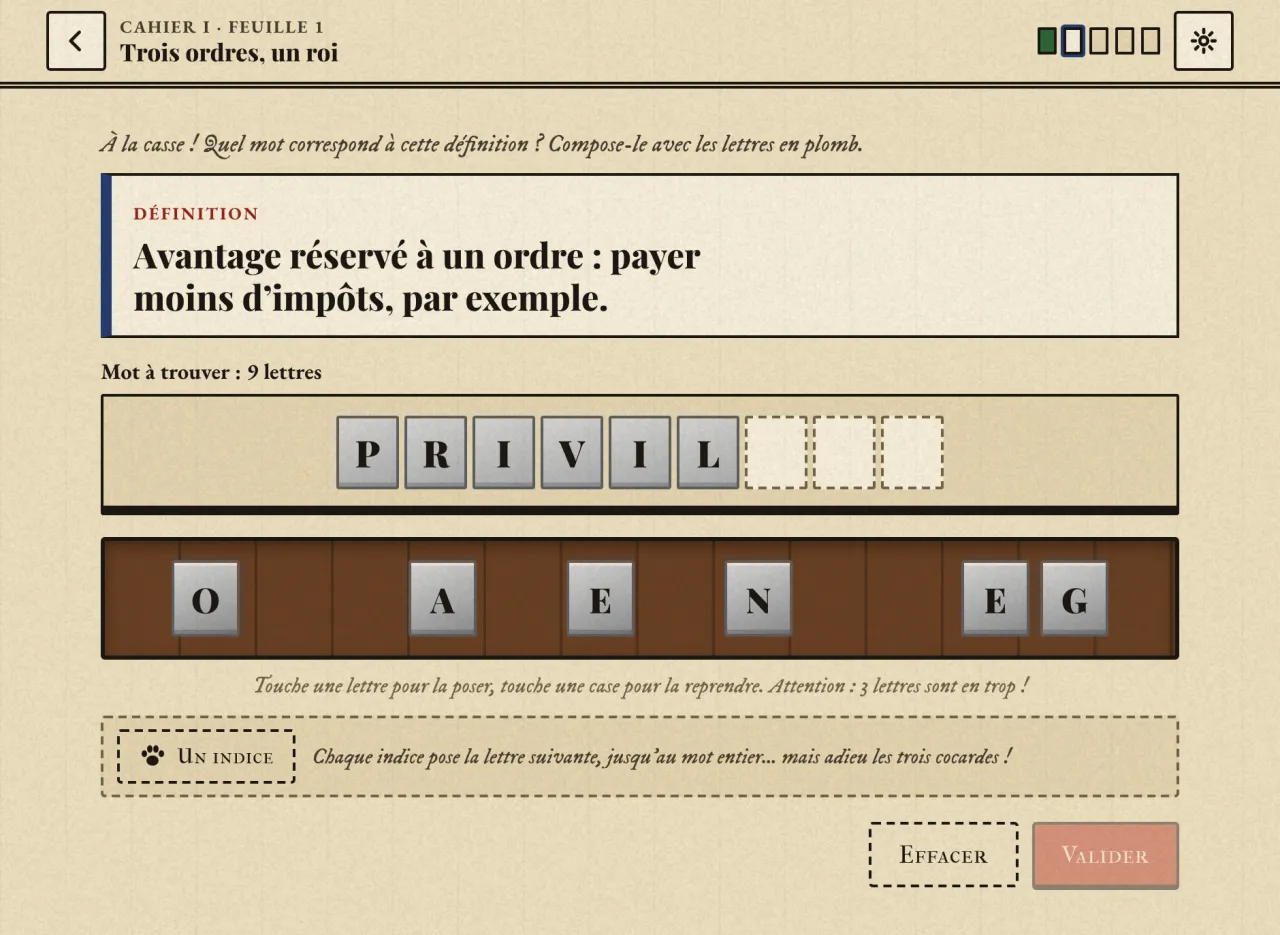 Ouvrage de casse : la définition d’un privilège, le composteur où six lettres sont posées (P, R, I, V, I, L) et les caractères en plomb restants