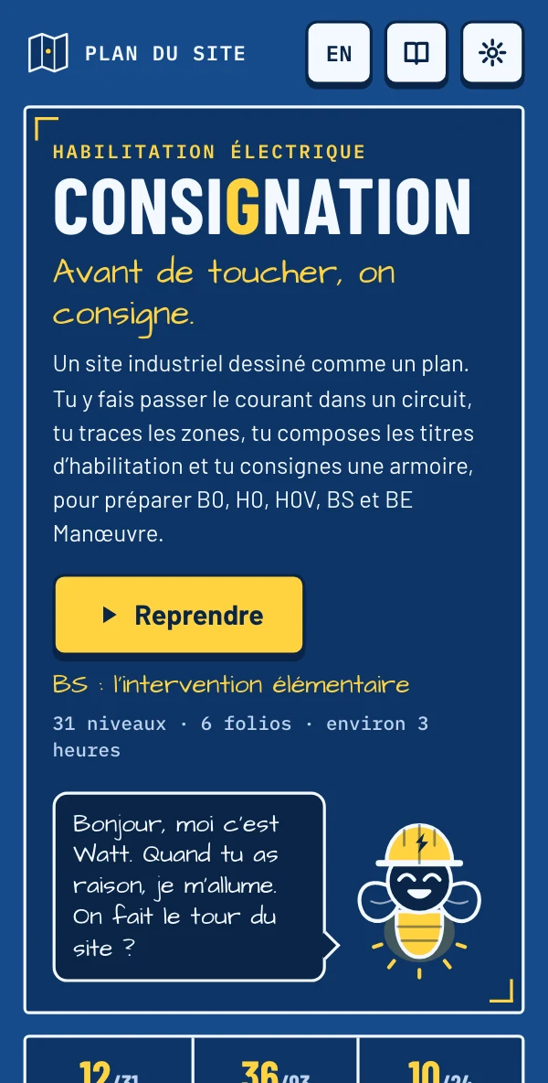 Consignation sur téléphone : le cartouche, le bouton « Reprendre » et Watt