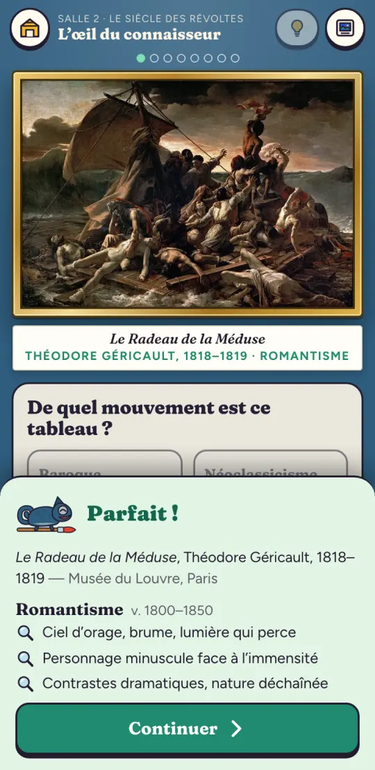 Sur téléphone : Le Radeau de la Méduse reconnu comme romantique, l’explication glisse depuis le bas de l’écran