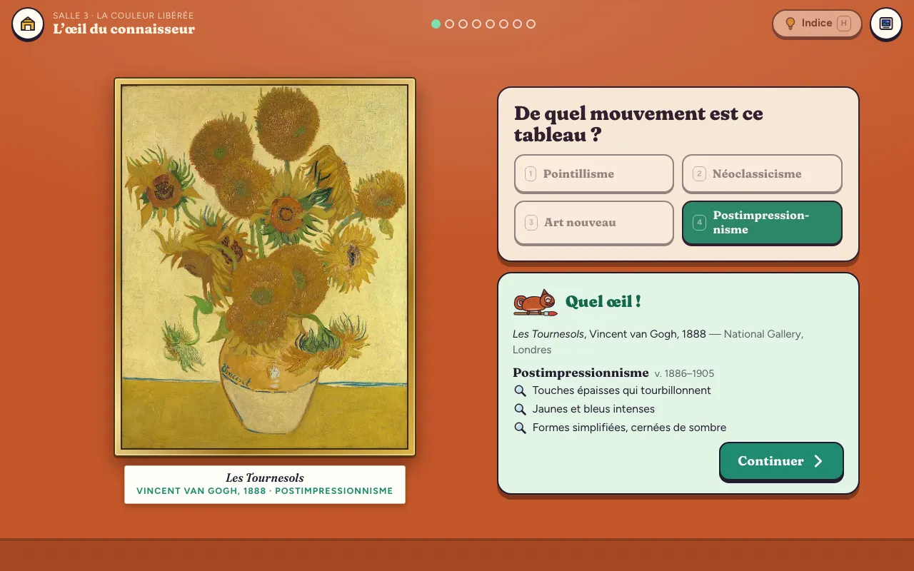 L’œil du connaisseur : Les Tournesols de Van Gogh, reconnus comme postimpressionnistes, avec les trois indices du mouvement