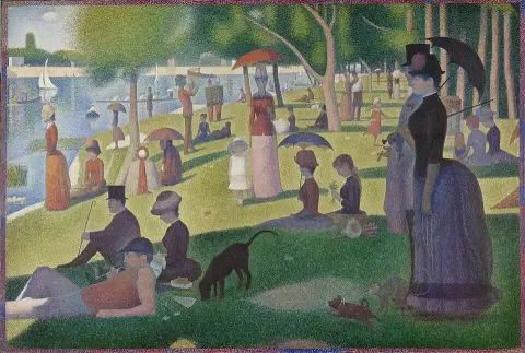 Un dimanche après-midi à l’Île de la Grande Jatte, Georges Seurat, 1884–1886 (détail)