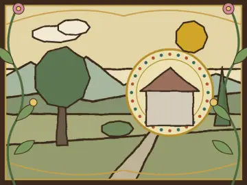 Paysage à la maison, peint par le jeu à la manière : Art nouveau