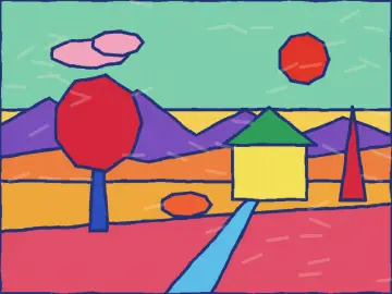 Paysage à la maison, peint par le jeu à la manière : Fauvisme