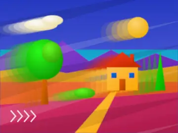 Paysage à la maison, peint par le jeu à la manière : Futurisme