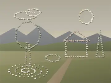 Paysage à la maison, peint par le jeu à la manière : Land art