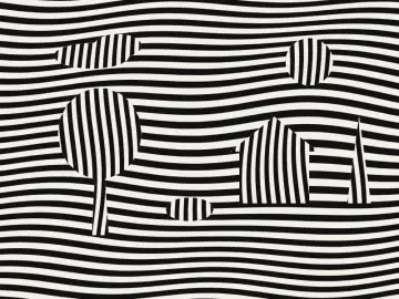 Paysage à la maison, peint par le jeu à la manière : Op art