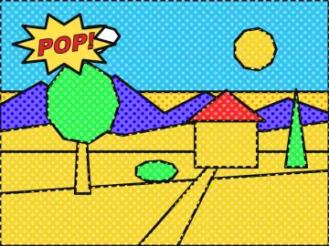 Paysage à la maison, peint par le jeu à la manière du pop art (détail)