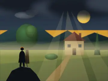 Paysage à la maison, peint par le jeu à la manière : Romantisme