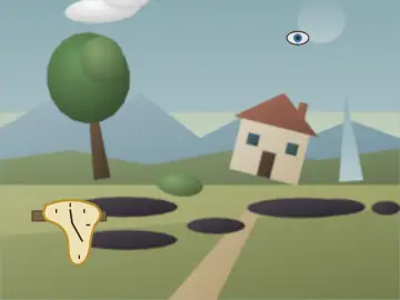 Paysage à la maison, peint par le jeu à la manière : Surréalisme