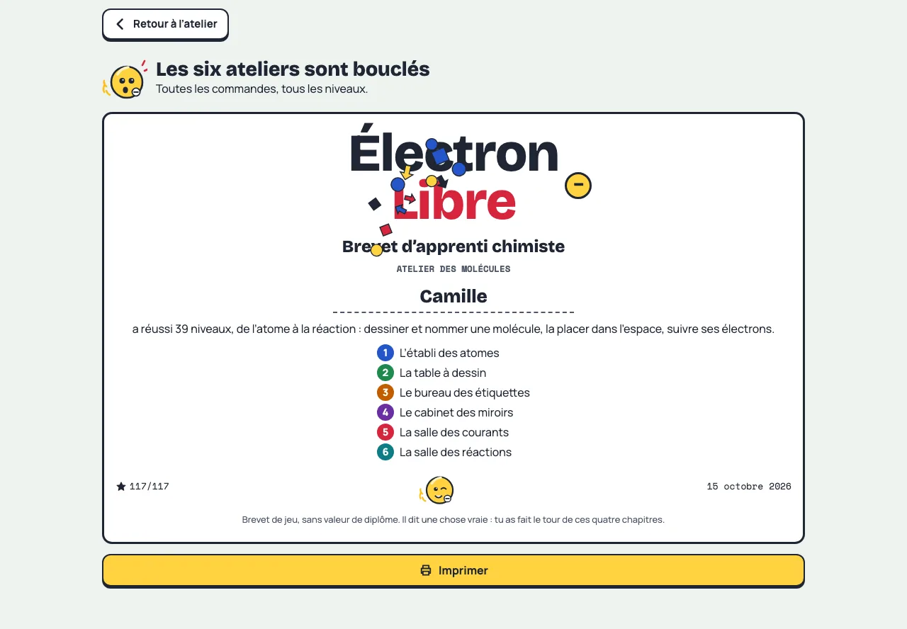 Le brevet d’apprenti chimiste au prénom de Camille, avec la mention « sans valeur de diplôme »