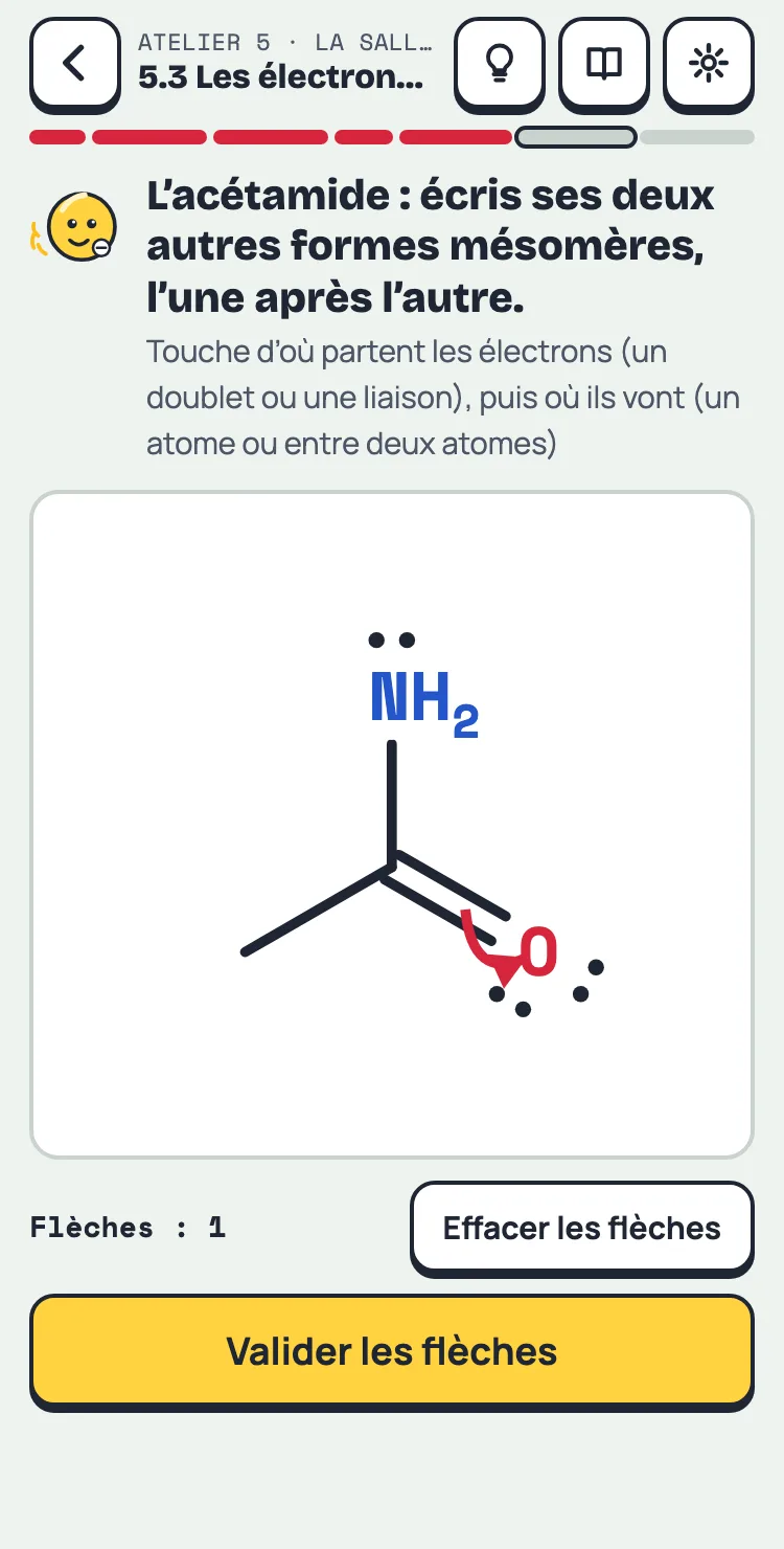 Sur téléphone : des flèches courbes dessinées sur une molécule