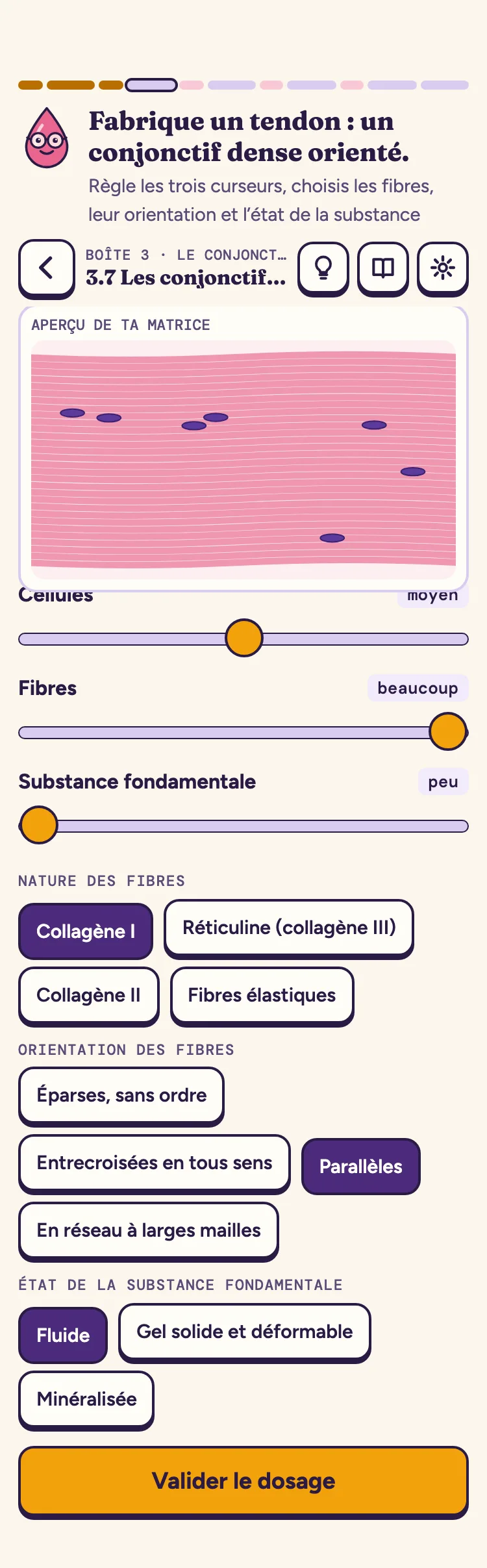 Sur téléphone : le dosage de la matrice d’un tendon