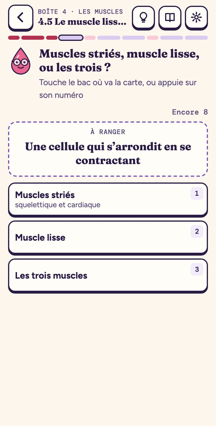 Sur téléphone : une carte à ranger et trois bacs