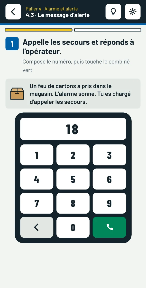 Sur téléphone : le clavier, le 18 composé, le combiné vert