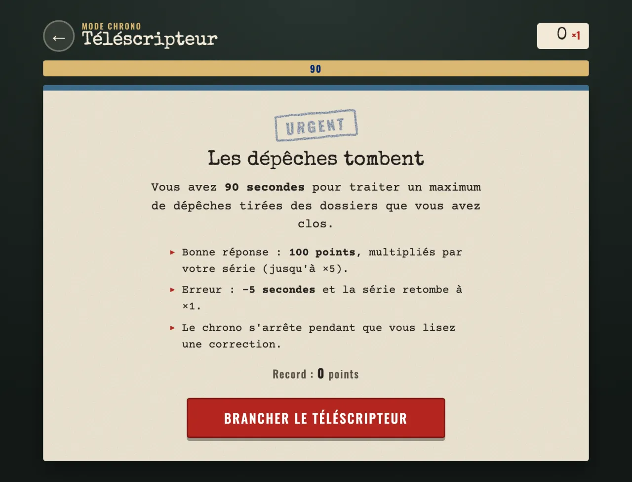 Le téléscripteur, mode chrono : tampon Urgent et les règles du défi de 90 secondes