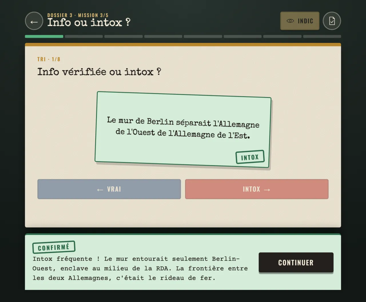 Info ou intox ? « Le mur de Berlin séparait l'Allemagne de l'Ouest de l'Allemagne de l'Est » : tamponné Intox, avec l'explication